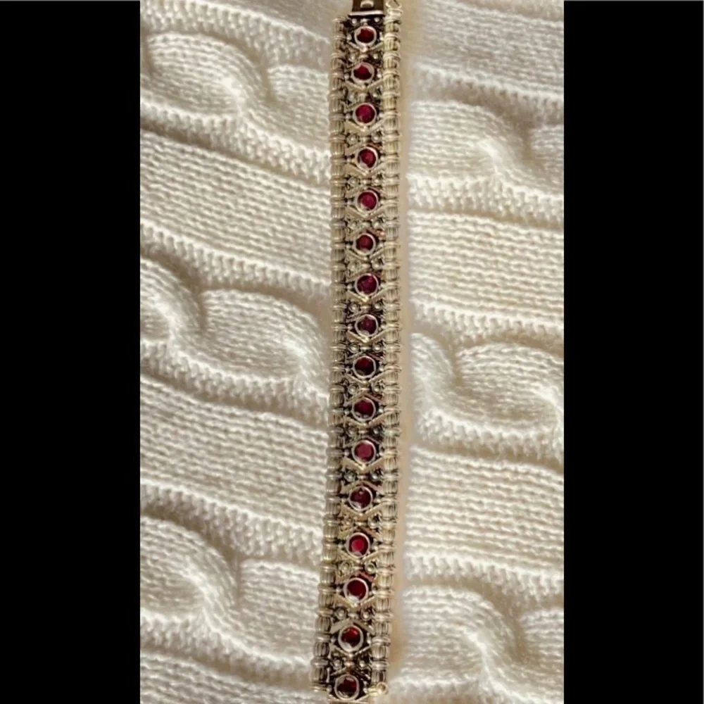 ❤️‍🔥2XHP❤️‍🔥VTG Gothic 925 Silver and Red Stone Bracelet - Picture 14 of 14